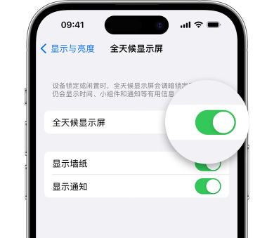 岳阳苹果15预约维修分享iPhone15如何设置全天候显示屏幕可见 